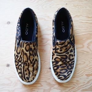 Aldo Calf Hair Leopard Print Slip On Sneakers