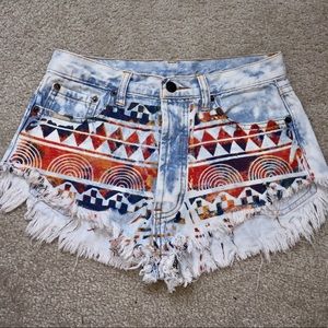 Aztec print Denim Shorts
