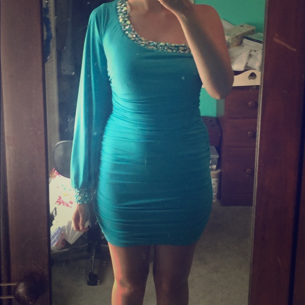 Blue one shoulder dress