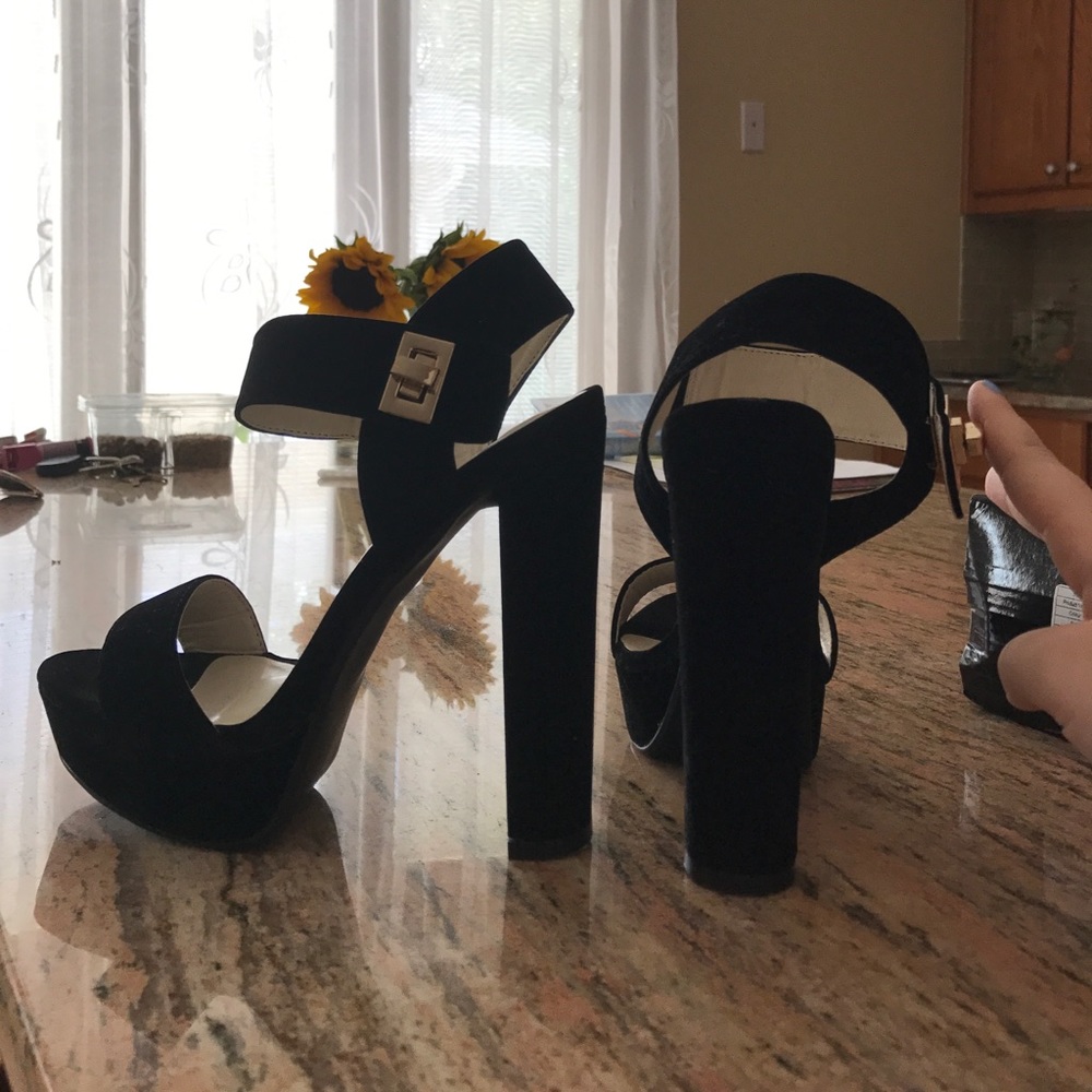 70s Strapped Faux Suede Platform Heel