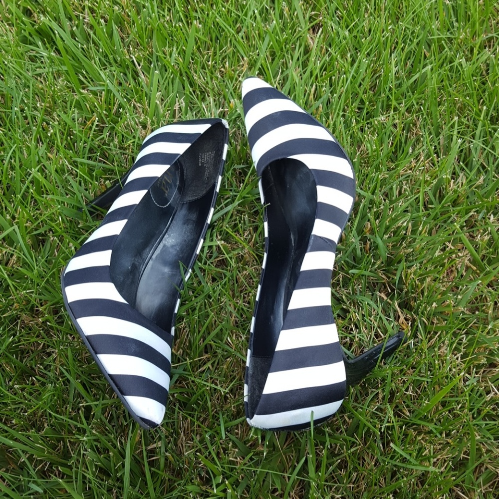 Navy and white pumps