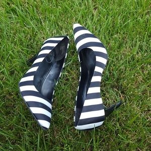 Navy and white pumps