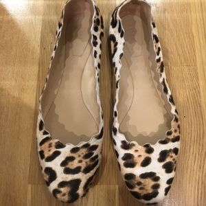 Chloé snow leopard leather scalloped flats