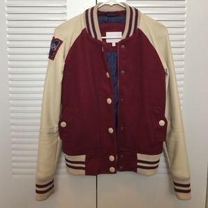 Leather sleeves varsity jacket