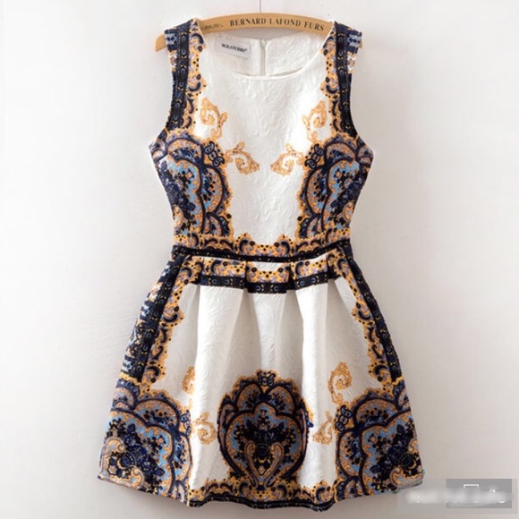 Dresses & Skirts - White dress with gold and navy accents