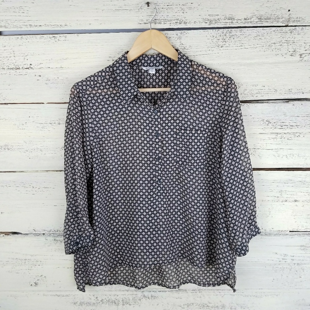 American Eagle Floral Sheer Button Down Blouse