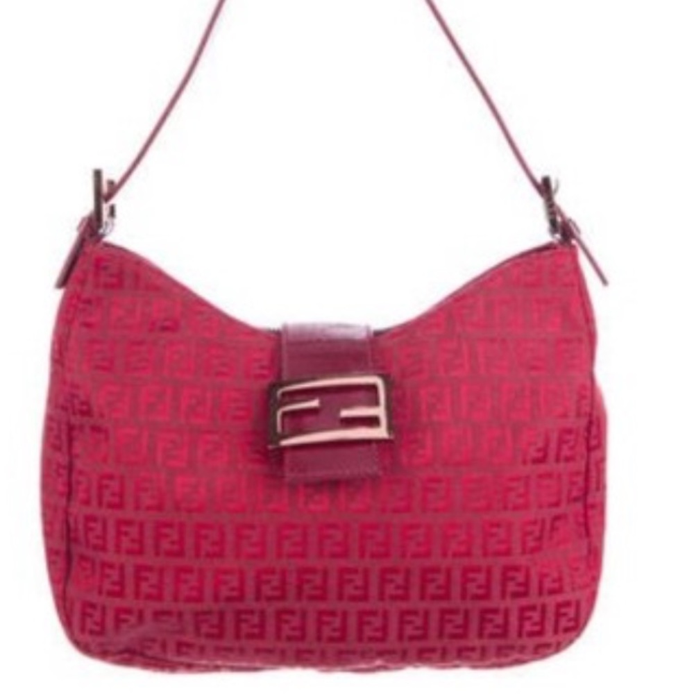 Fendi Crimson Zucchino Canvas Hobo Bag