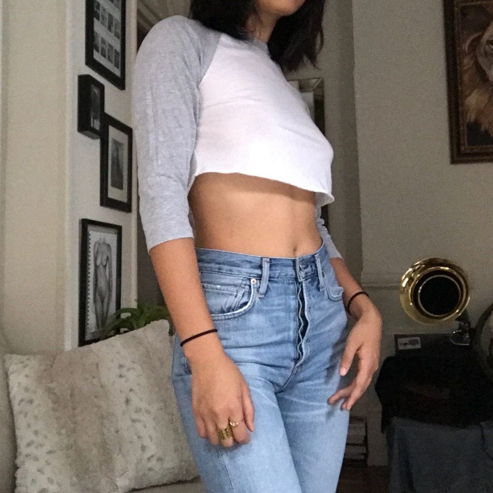 AMERICAN APPAREL BASEBALL TEE CROPPED