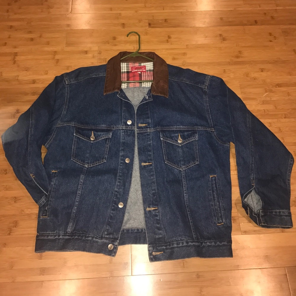 Vintage Jean Jacket with Leather Collar