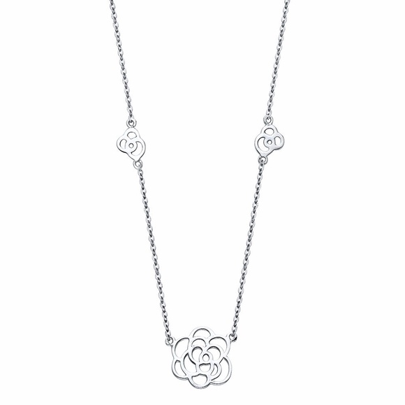HP 14K Solid White Gold Rose flower Necklace