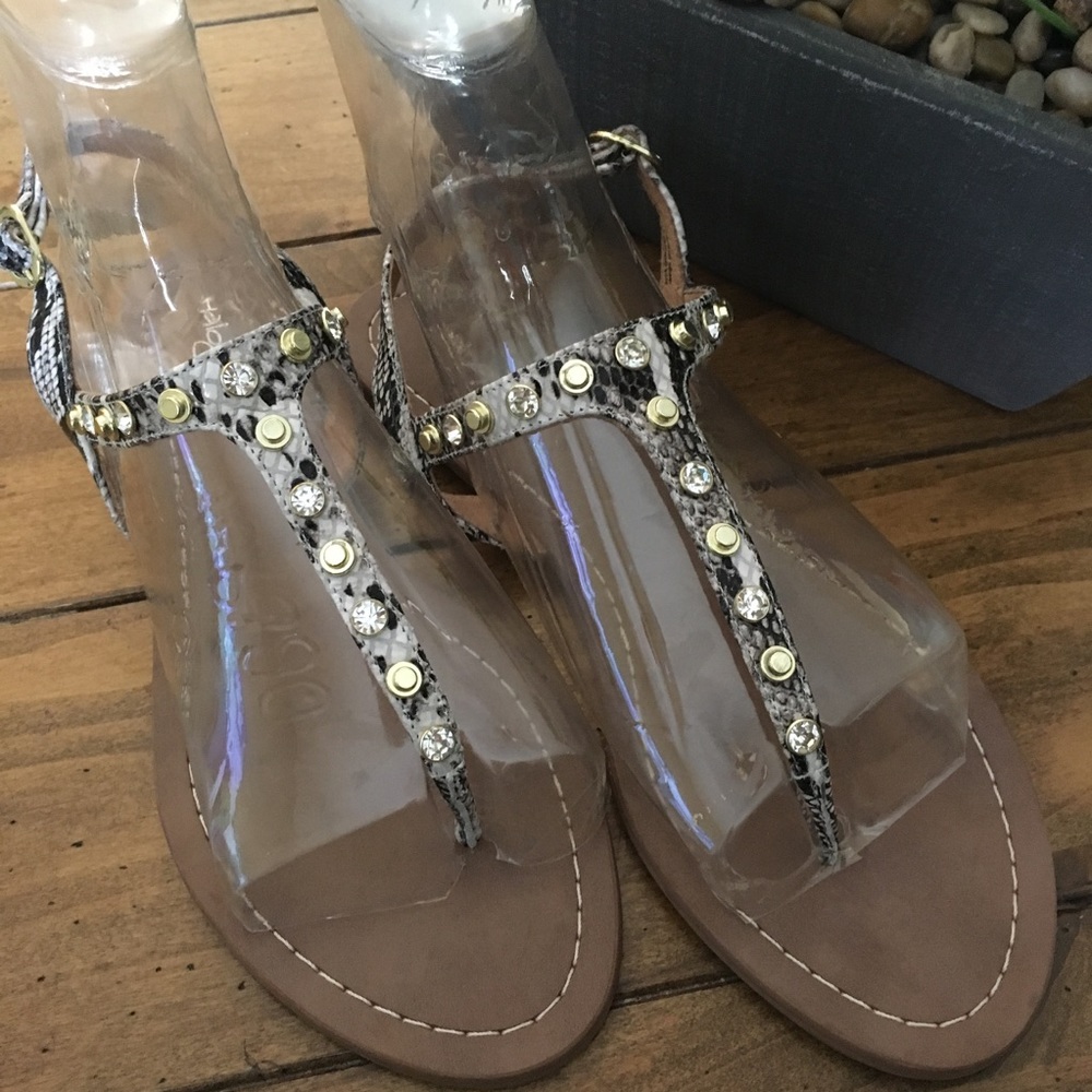 HALOGEN Sandals Snake print Gold & Crystal studs 9
