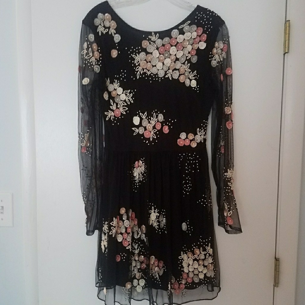 Black mesh dress with sequins flowers