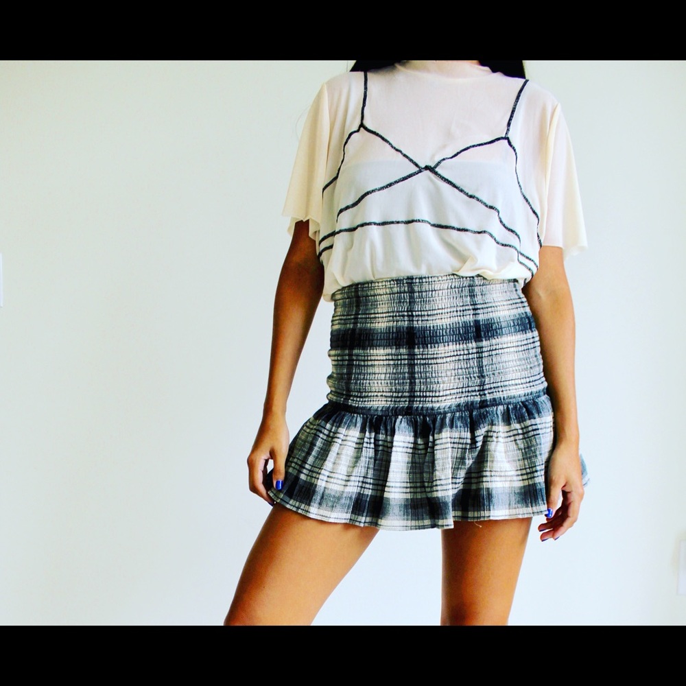 BCBGeneration blue multi-color plaid ruffled skirt