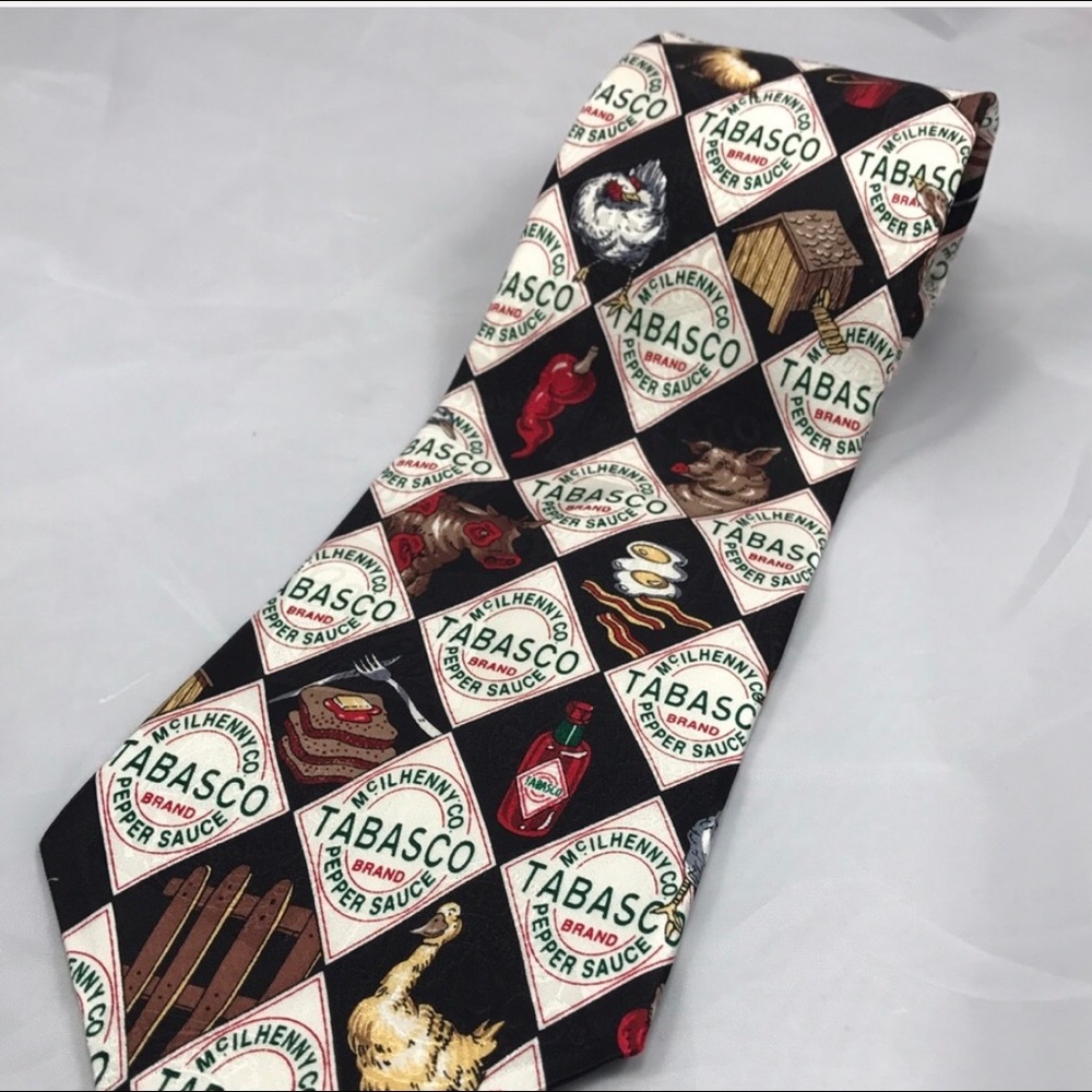Tabasco red, black and white diamond logo silk tie