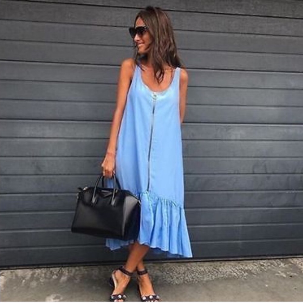 NWT ZARA Long Zipped Dress Blue Size S