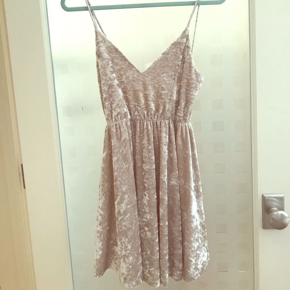 Grey crushed velvet mini dress