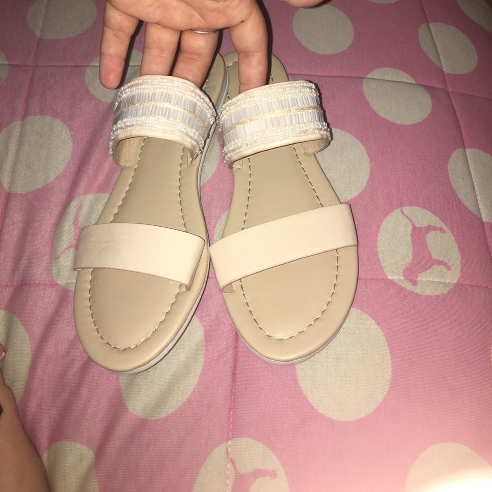 Size 10 Nude flat Sandals with Beading
