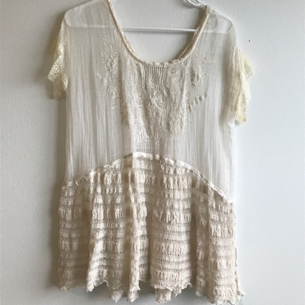 Free People Cream Lace Blouse