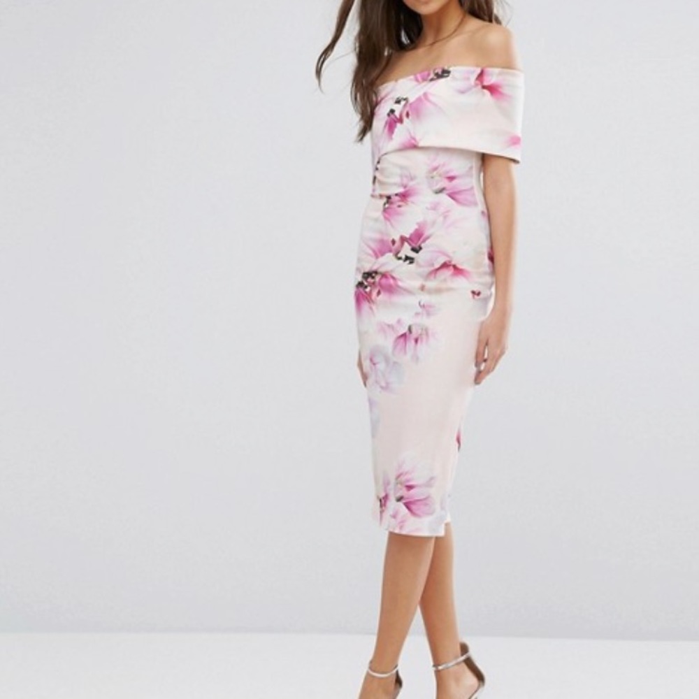 Bardot Floral Bloom Print Midi Pencil Dress