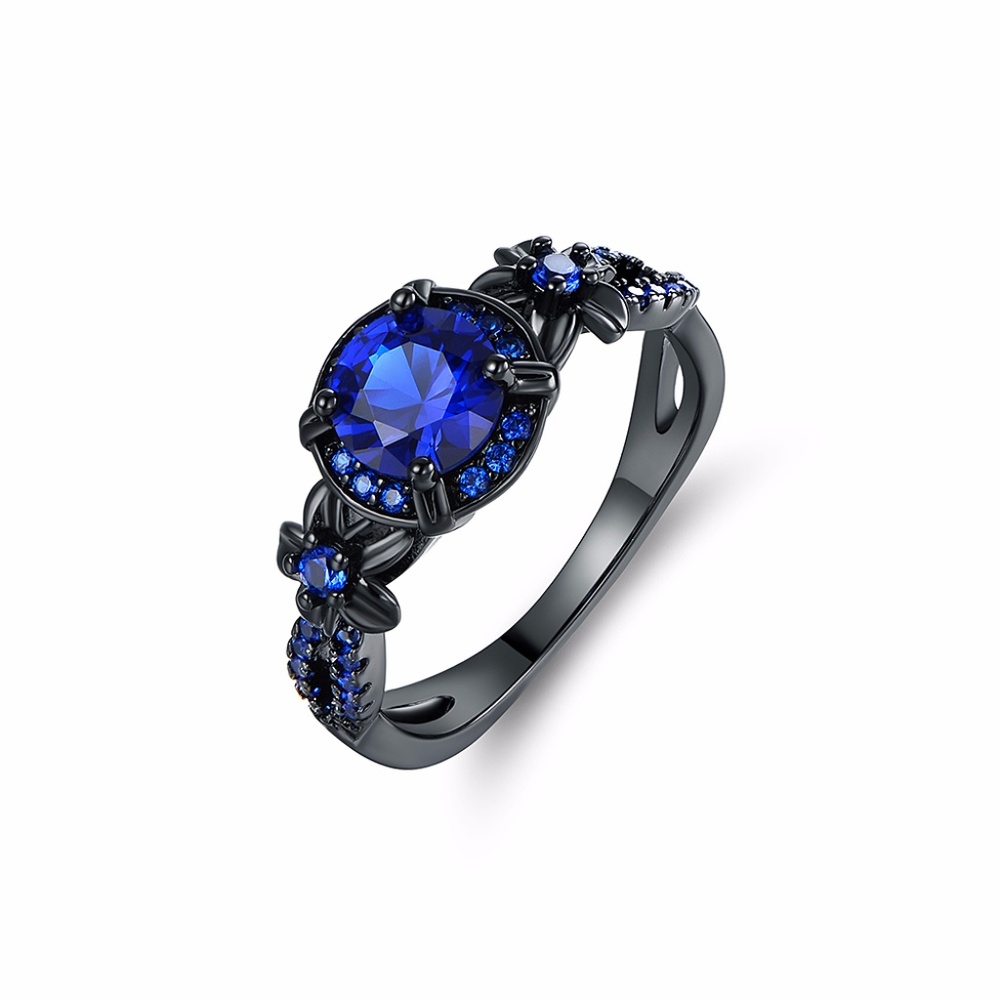 Women's Blue Spinal Black Floral Ring