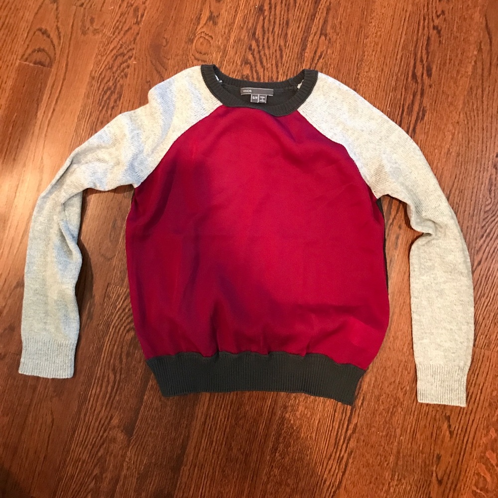 vince. Cotton sweater/nylon top w raglan sleeve