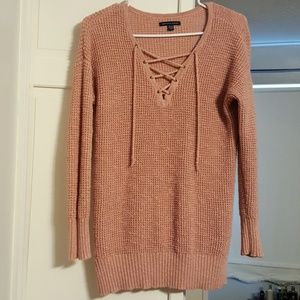 Dusty rose American Eagle lace-up sweater Small