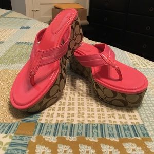 Pink Coach flip flop wedges size 8