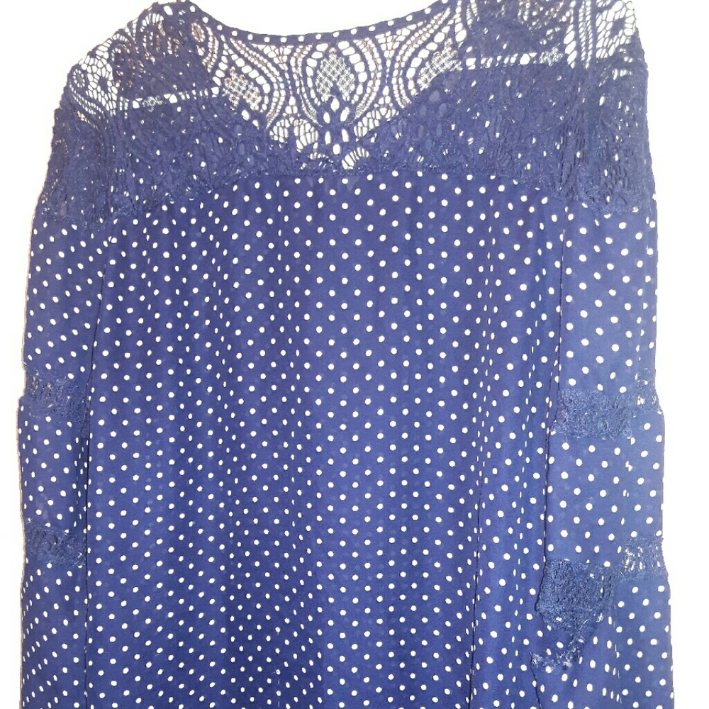 Navy blue polka dotted long sleeve top