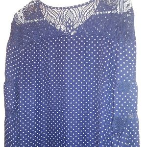 Navy blue polka dotted long sleeve top