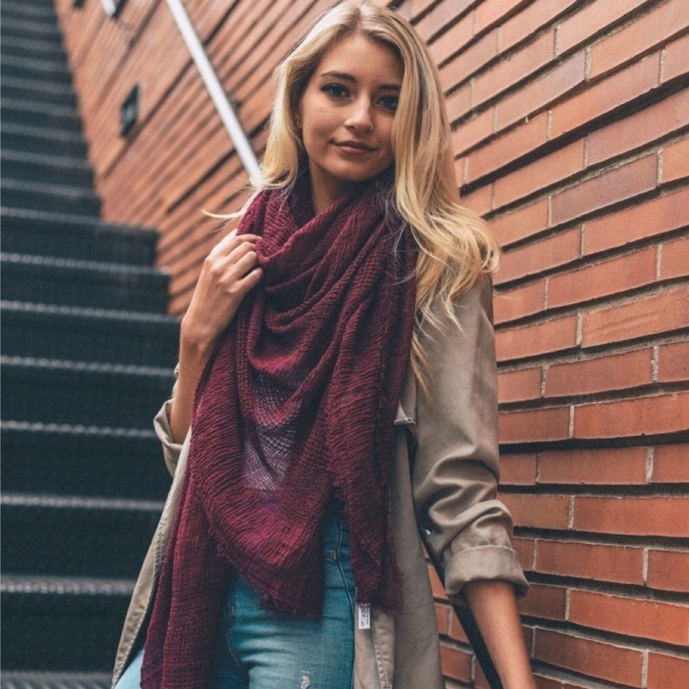 New❣️Burgundy Scarf with Frayed Edge