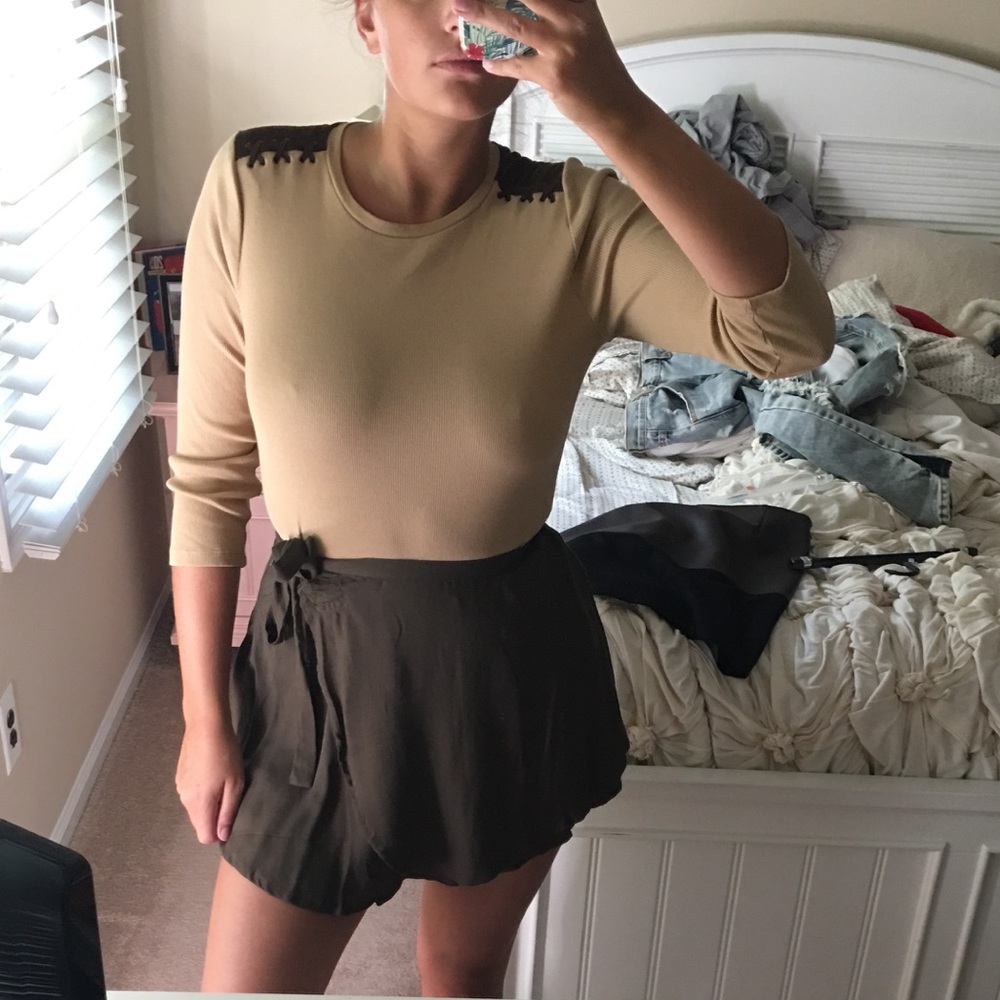 Fitted long sleeve top with suede detail