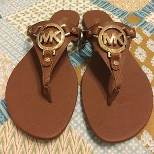 Michael Kors brown leather flip flops size 8
