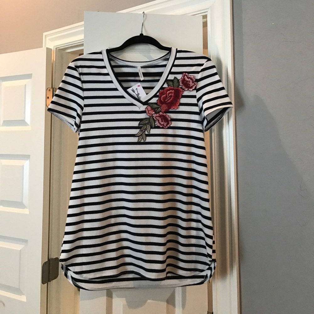Brand new striped tee with floral detail