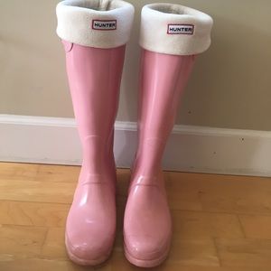 Pink Hunter Boots with Cream Fleece Inserts