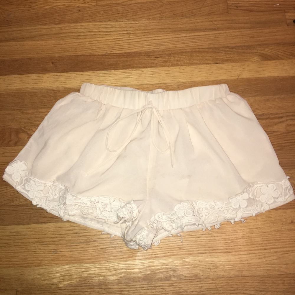 Cream lace detail shorts