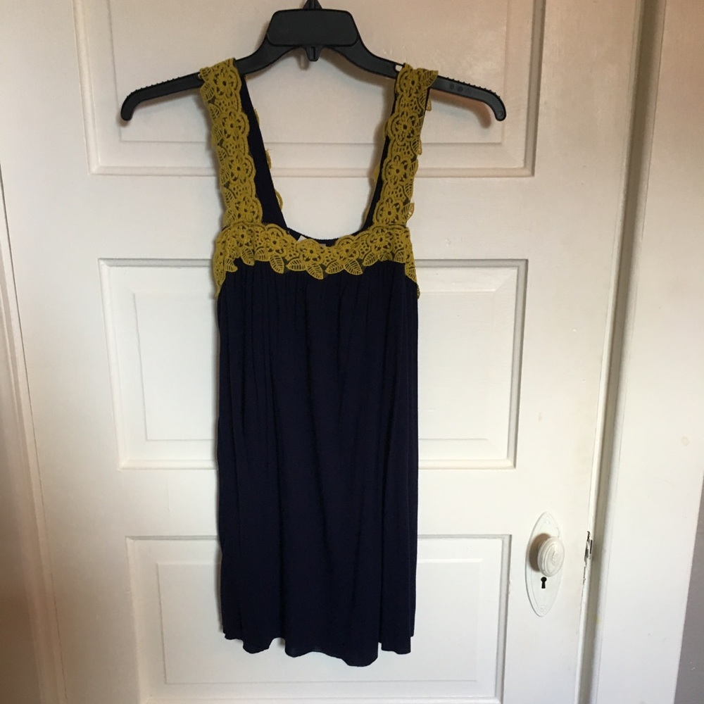 Blue and yellow tunic with lace detail