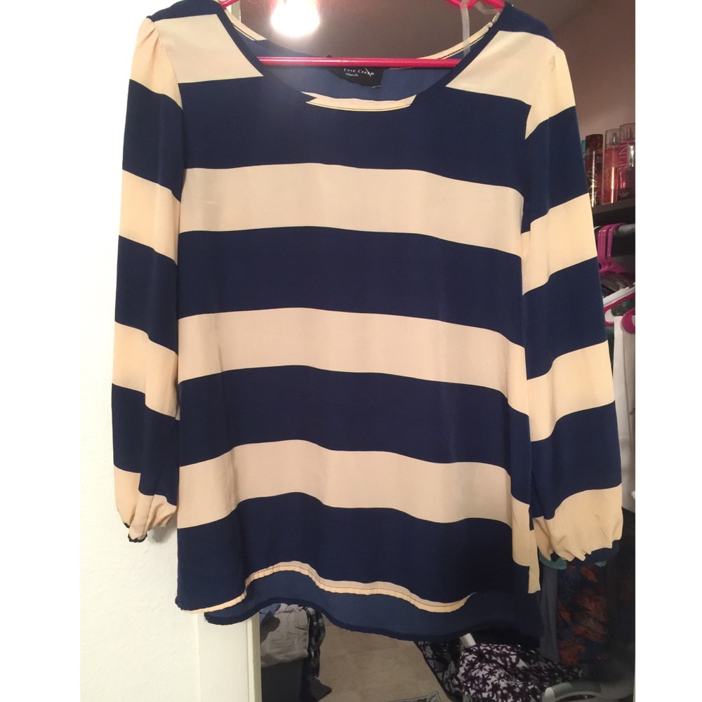 Navy and cream striped top