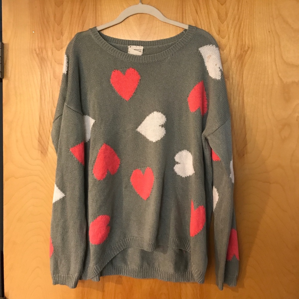 Coincidence & Chance grey sweater w/ hearts