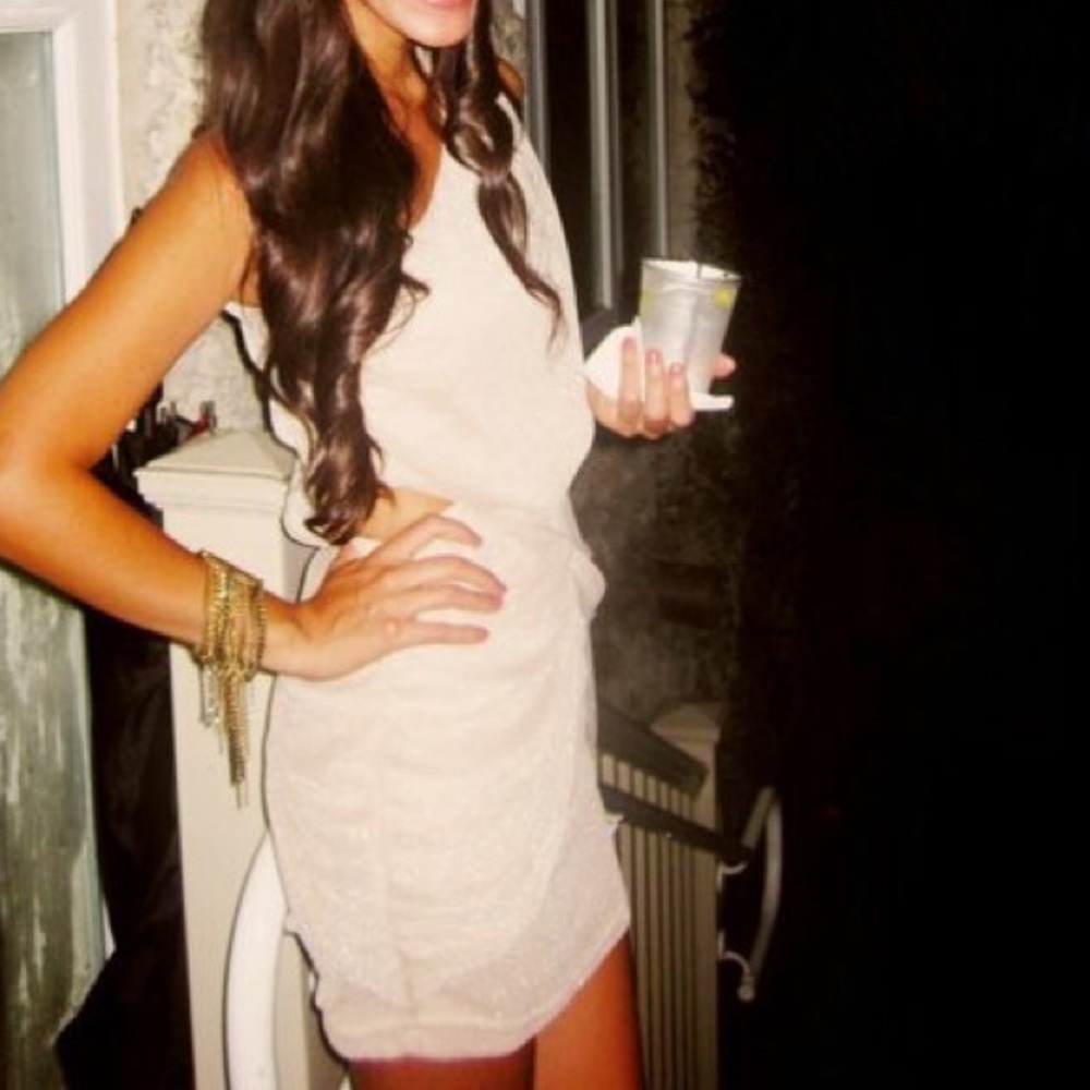 ASOS gold one shoulder dress.