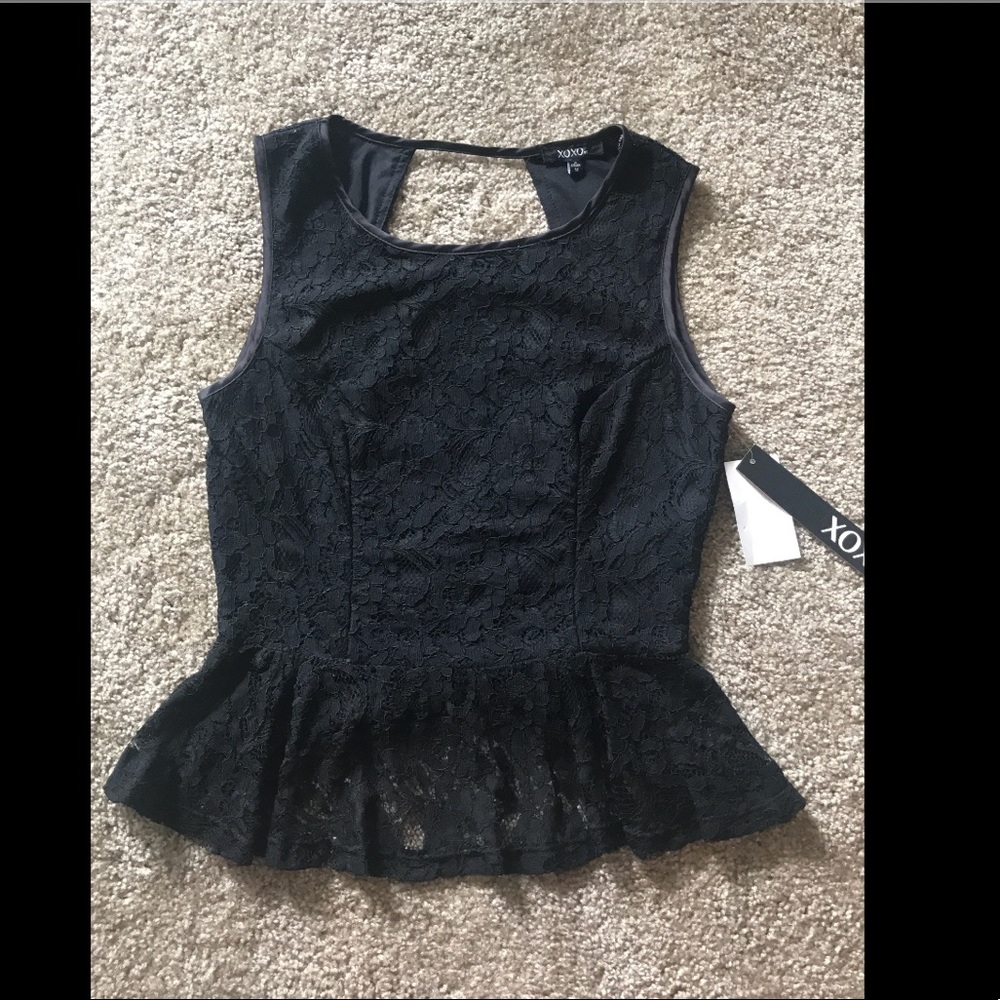 Black lace peblum shirt Xs small NWT