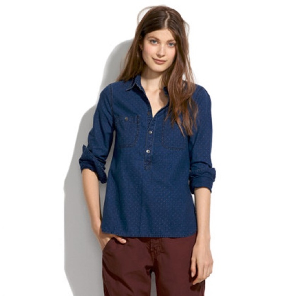 Madewell Chambray Pin Dot Popover Shirt Size M