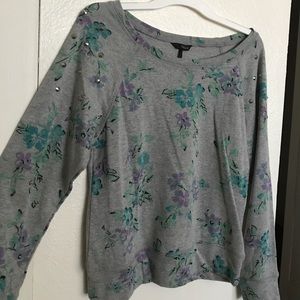 Studded shoulder, loose floral sweater