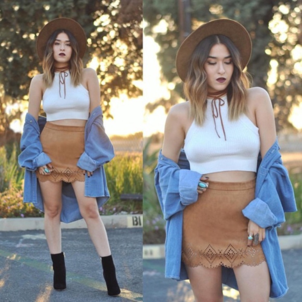 Faux Suede Camel Skirt