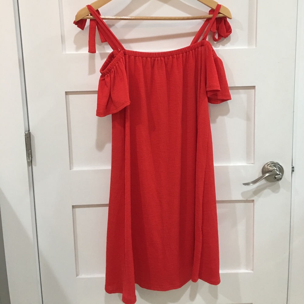 Red off the shoulder dress