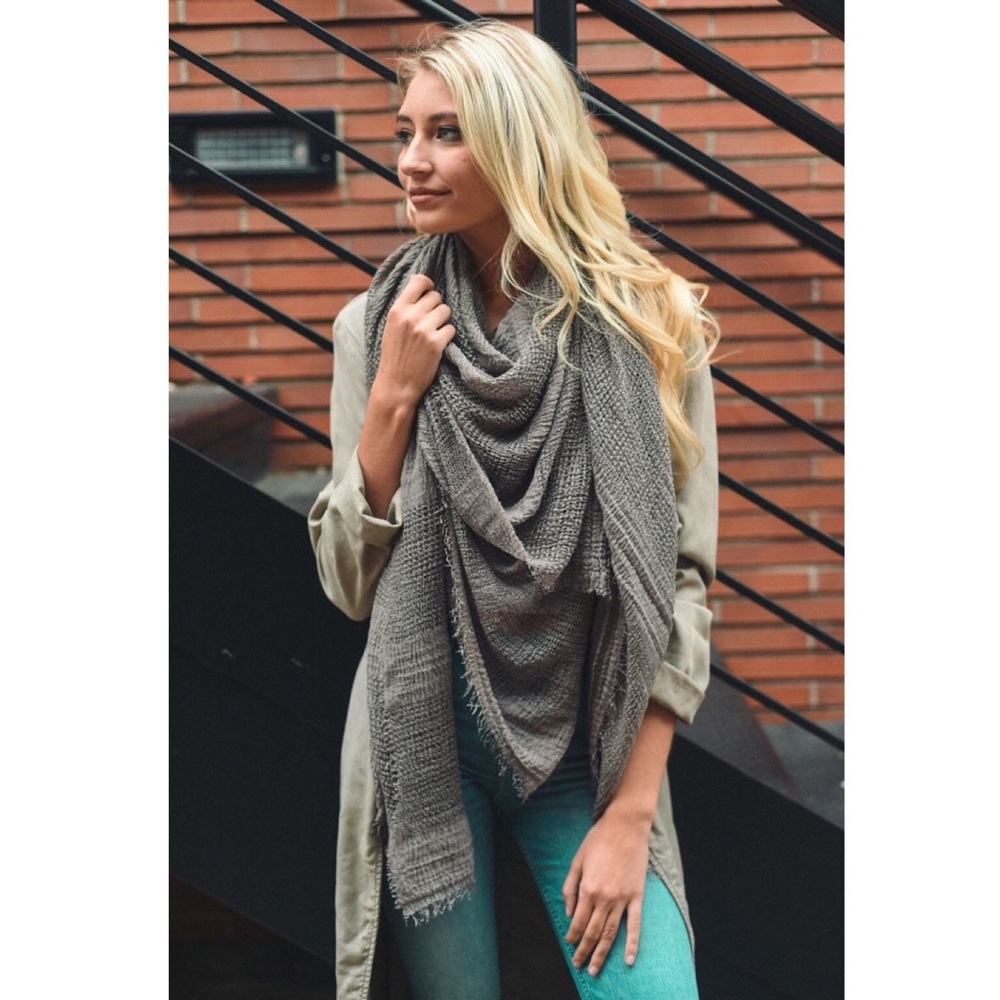 Gray Frayed Edge Scarf - Picture 2 of 3