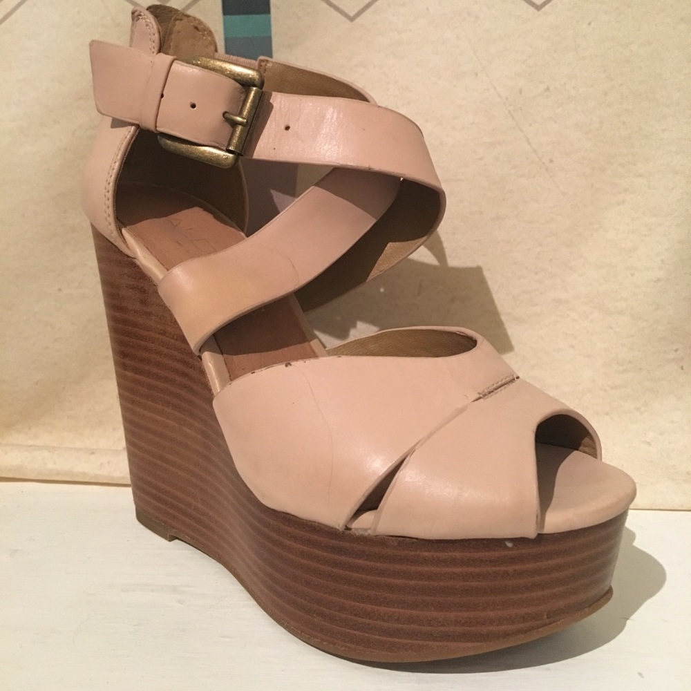 Aldo Beige Leather Strappy Wedges