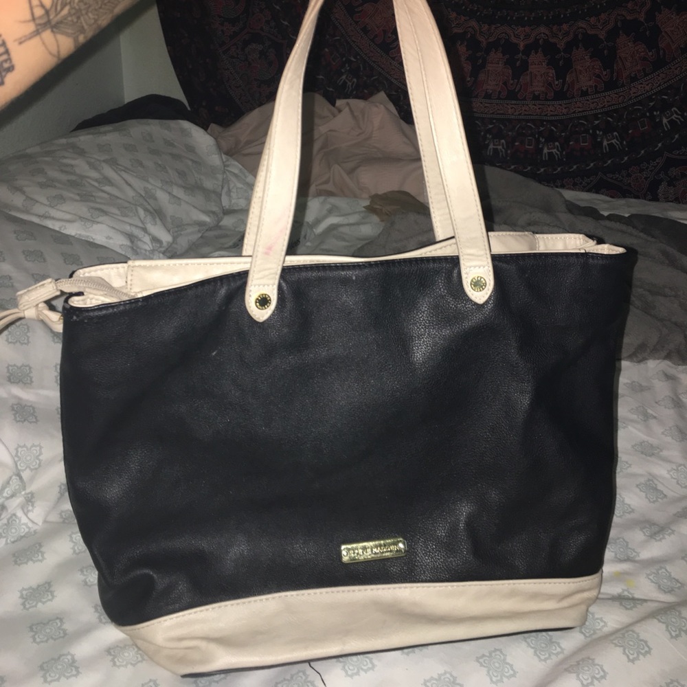 Steve Madden tote bag , black & cream, gold accent