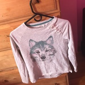 A gray pink & blue wolf sweatshirt!