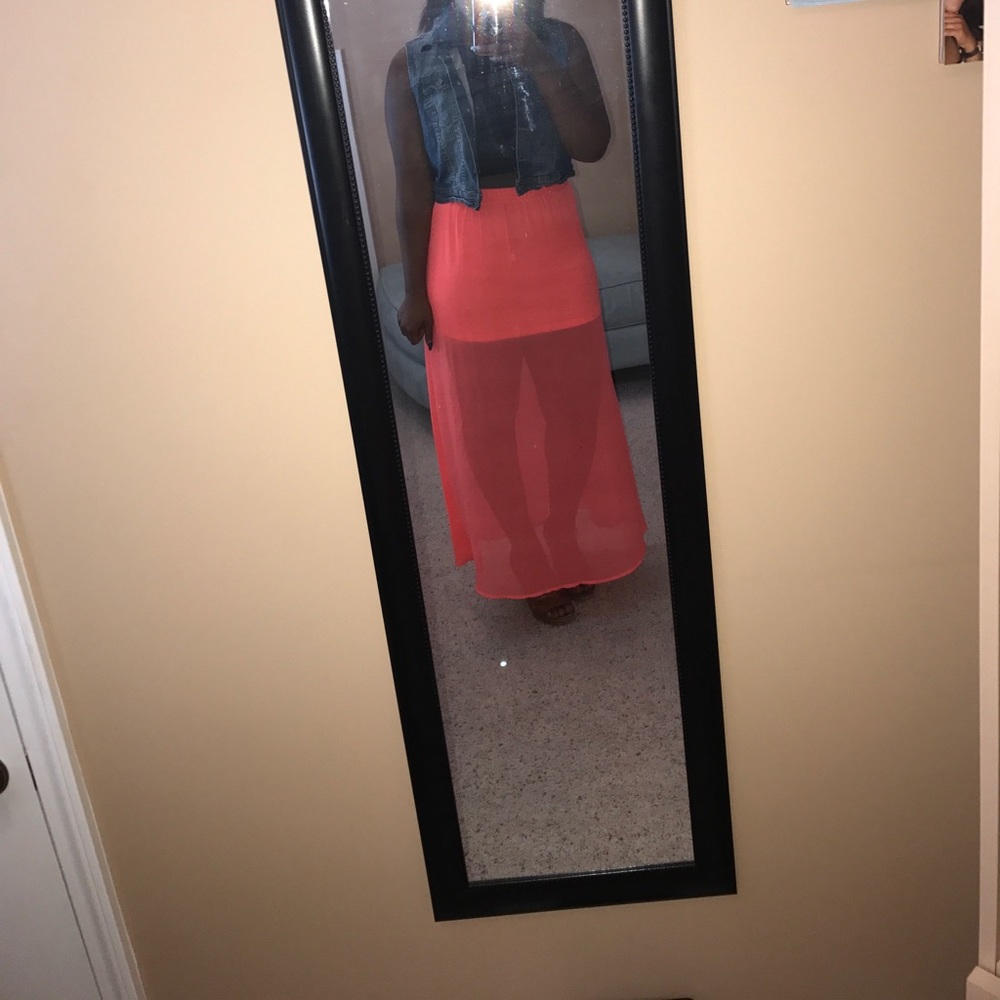 Flowy sheer hot pink maxi skirt