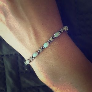 Light blue opal and CZ tennis bracelet